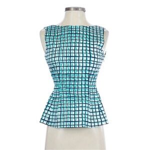 Kate Spade Tatiana Breezeblock Blue Sleeveless Cotton Peplum Top Size Small